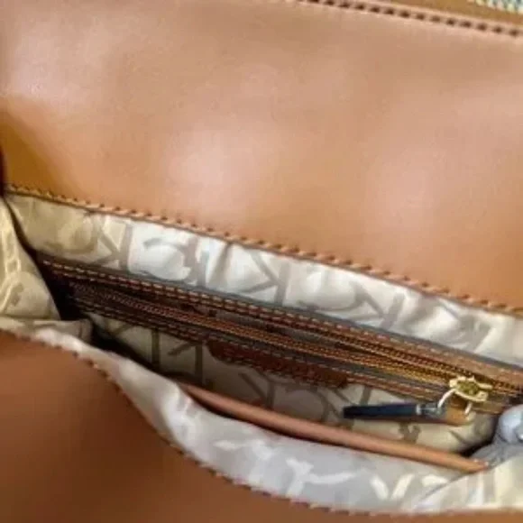Calvin Klein Elaine Monogram Logo Denim & Brown Faux Leather Mini Backpack - Picture 11 of 14